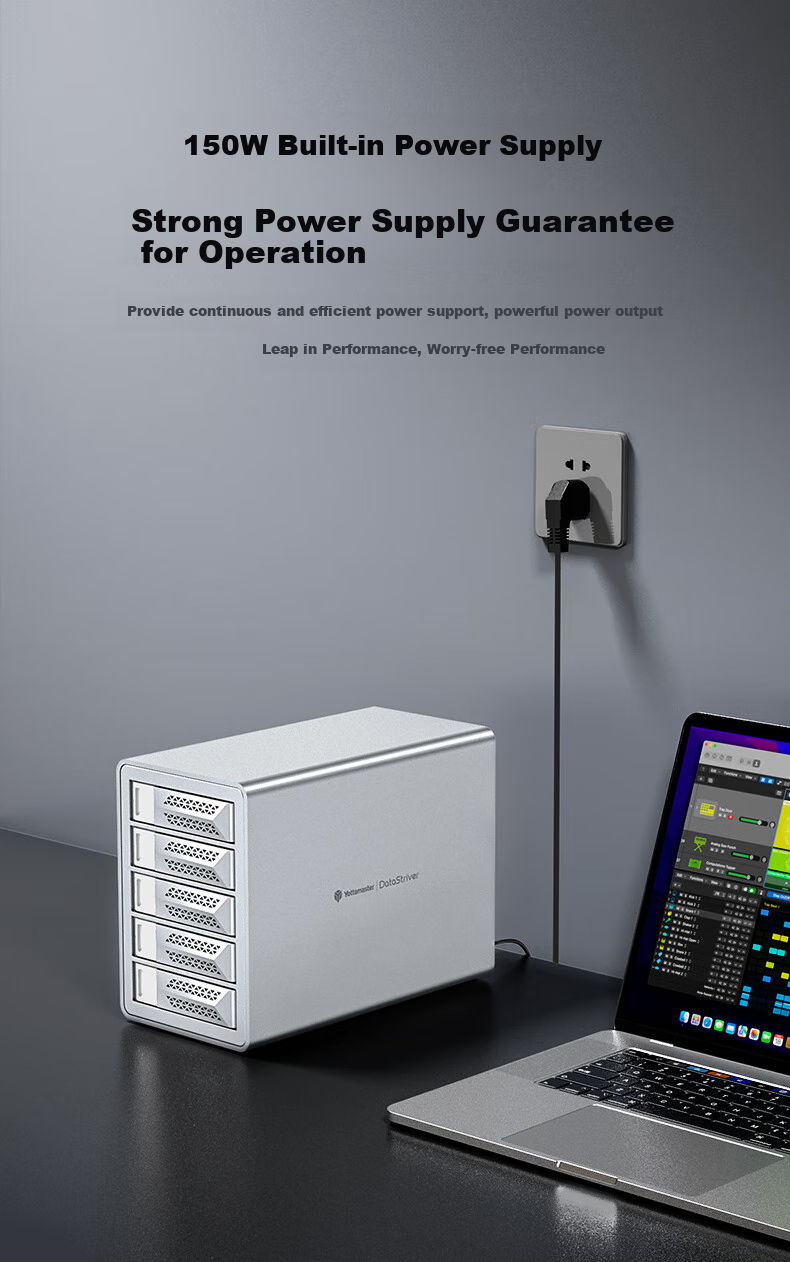 Yottamaster Magnetic Disk Array Hard Drive Enclosure with RAID Storage Temperature Control Fan, 150W Power Supply Universal 2.5/3.5 SATA Serial Mechanical And Solid State Hard Drive Compatible for Desktop Computers 2