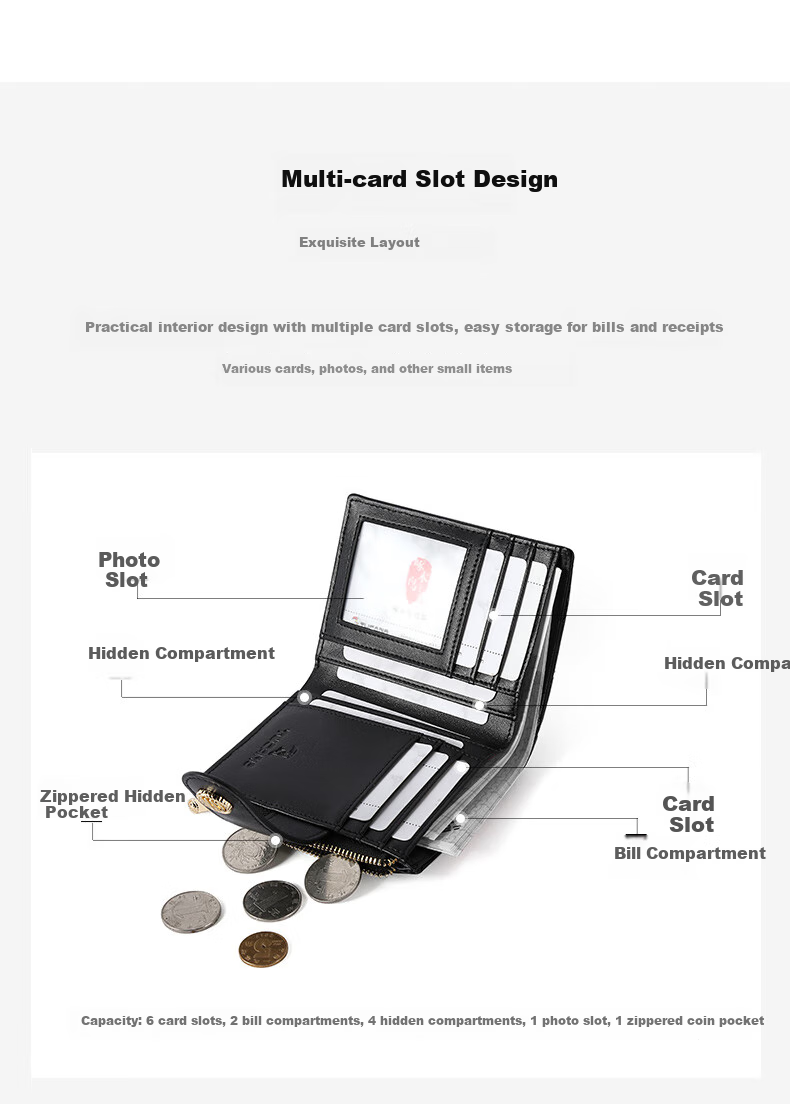 TUCANO Leather Women's Short Wallet And Card Holder, Two-In High-End Diamond Pattern Zipper Coin Purse, Birthday 520 Gift 8