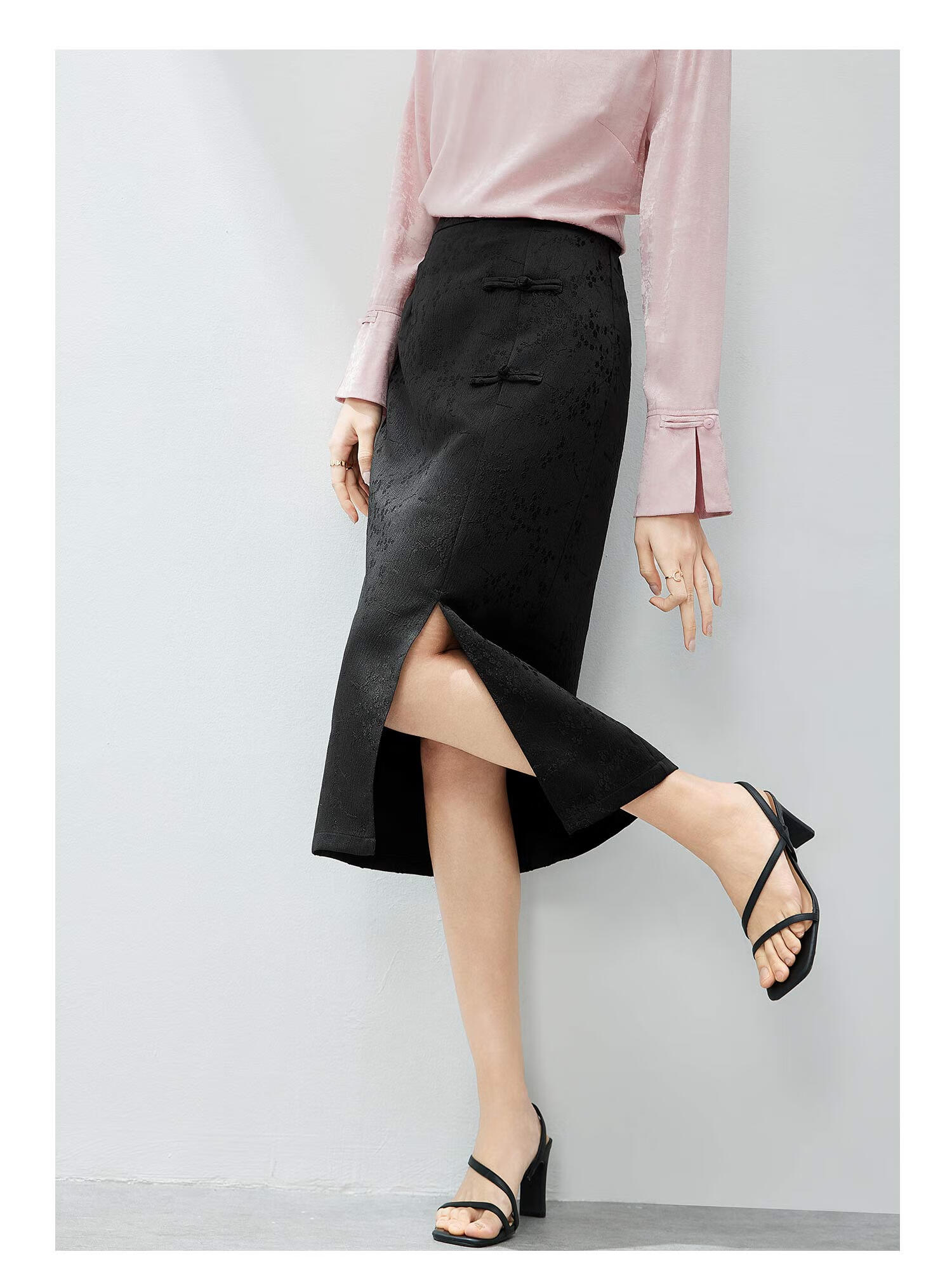Fan Qin New Chinese-Style Textured Straight Skirt, Early Autumn National Style High-Waist Skirt, Slimming Versatile, 441Q72601, Black, L 4