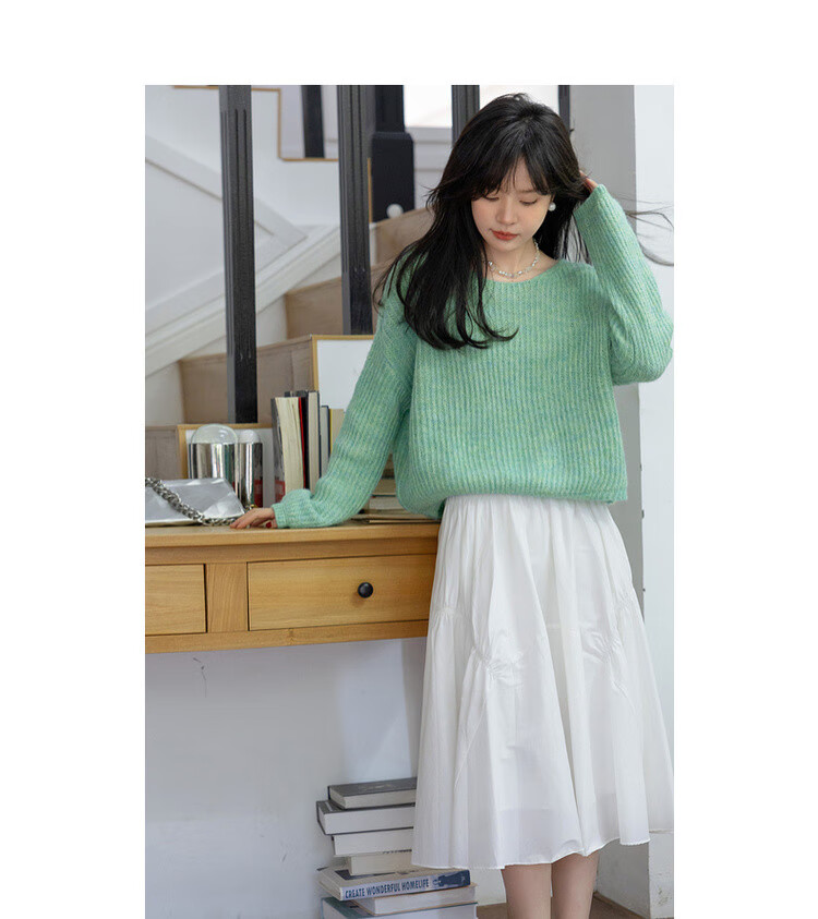 Mt [Containing Wool] Spring Mint Mambo Yarn Sweater, High-Elasticity, Concealing, Petite Women's Knit Top 3