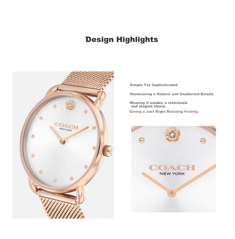 COACH ELLIOT Series Steel Band Quartz Women's Watch 14504222, Gift/Giving 4