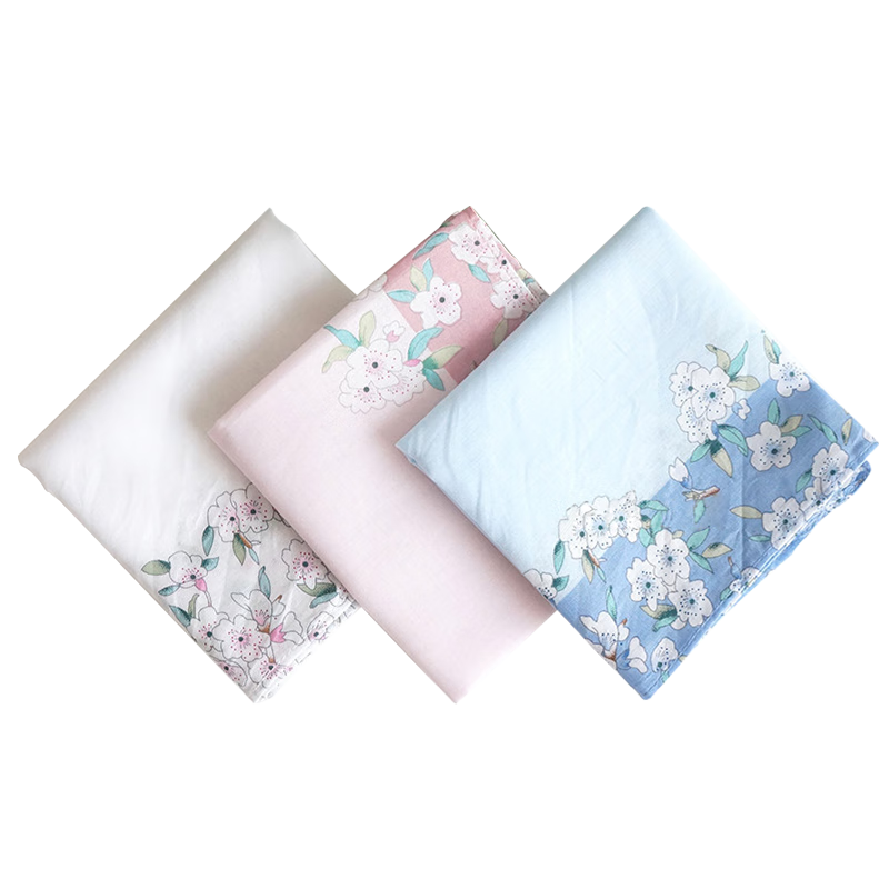 GLO-STORY Peach Blossom Print Women's Handkerchief 60s Combed Cotton Floral Sweat Wiping Small Square Cotton Handkerchief