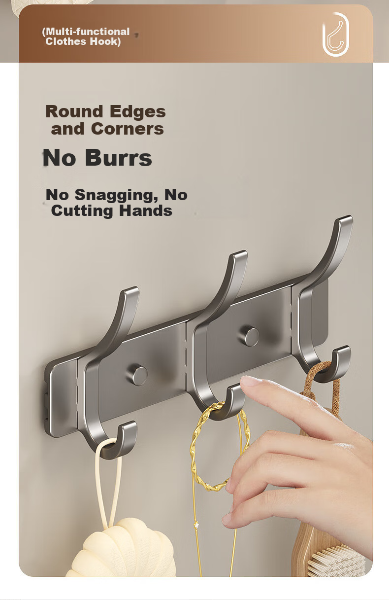 Shuranjia Coat Hooks, No Drilling Required Clothes Hanger, Door-Back Hooks, Traceless Garment Rack, Space Aluminum 6 Hooks, Gunmetal Gray 7
