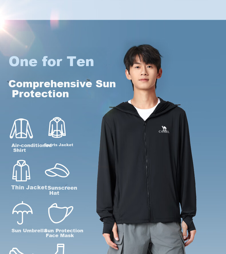 CAMEL Ice Mountain Sun Protection Shirt 2.0 Men's UPF100+ Original Yarn Ice-Cool Quick-Dry Stretch Skin Coat Summer M14BA03090 16