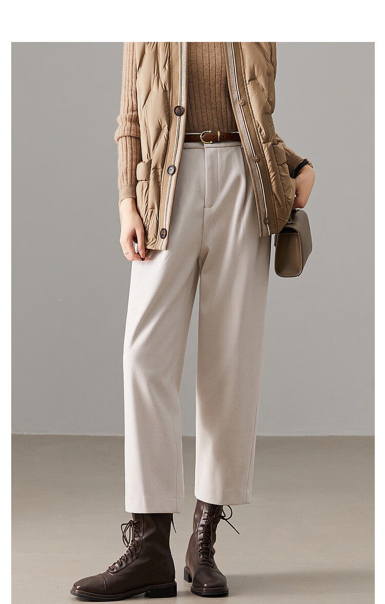 Dme Warm Brushed Harem Pants, Winter Mid-Rise Loose Trousers, Women's Plaid Casual Pants, Off-White, S 9