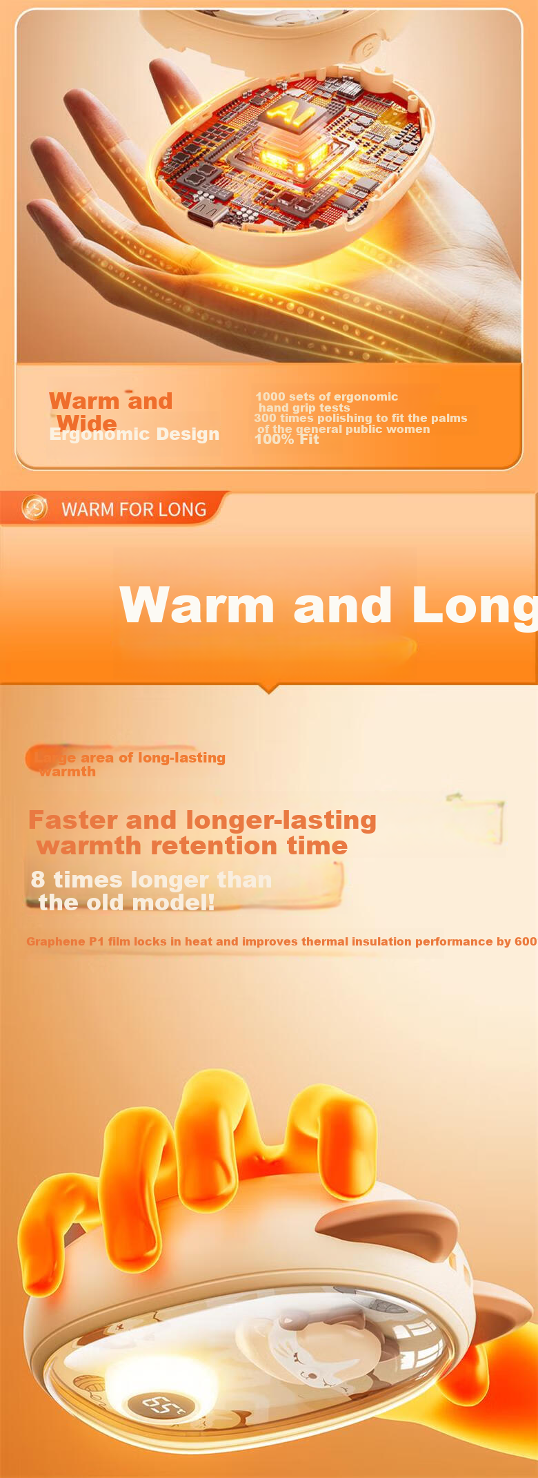 Kelleia 2024 New Hand Warmer USB Rechargeable Space Capsule Cute Cartoon Heating Pad Winter Gift for Girlfriend Beige 8