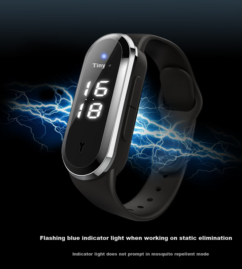 Andatong Anti-Static Wristband, Static Eliminator Human Body Wristband Device, Winter Smart Adult Wireless Bracelet for Men And Women, Gray [Smart Time + Mosquito Repellent] Elegant Black Style 6