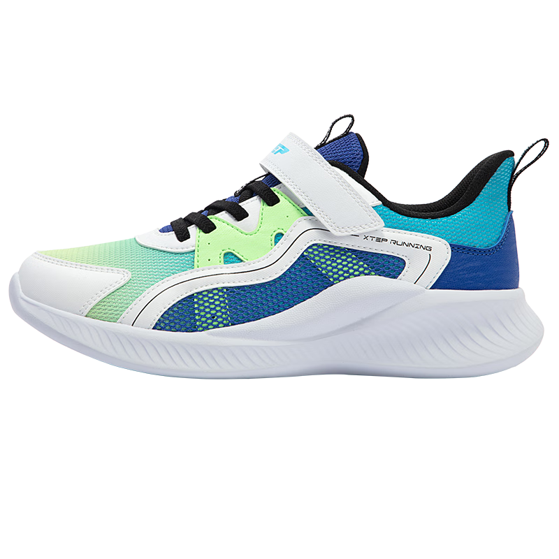 XTEP Children's Shoes, Boys And Girls Big Kids Velcro Running Shoes, Smart Blue/New White/Lyon Blue, Size 36