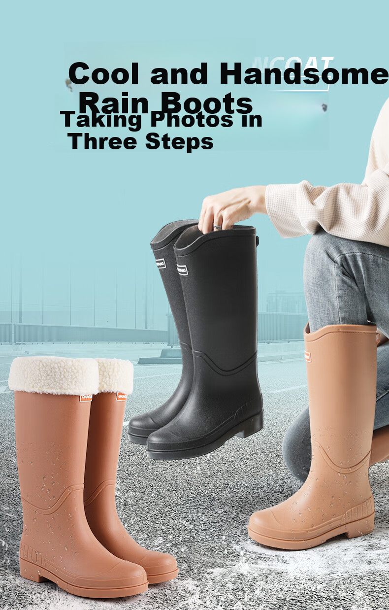 FOOTOPPO Tall Rain Boots for Women, High-Top Waterproof Shoes, Non-Slip Rubber Boots, Adult Waterproof Tall Rain Boots 1