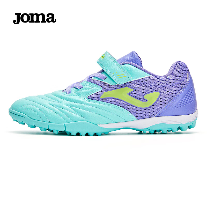 JOMA Velcro Children's Soccer Shoes, TF Turf Studs, Youth Elementary School Professional Competition Football Training Shoes, Blue And Purple, Size 32