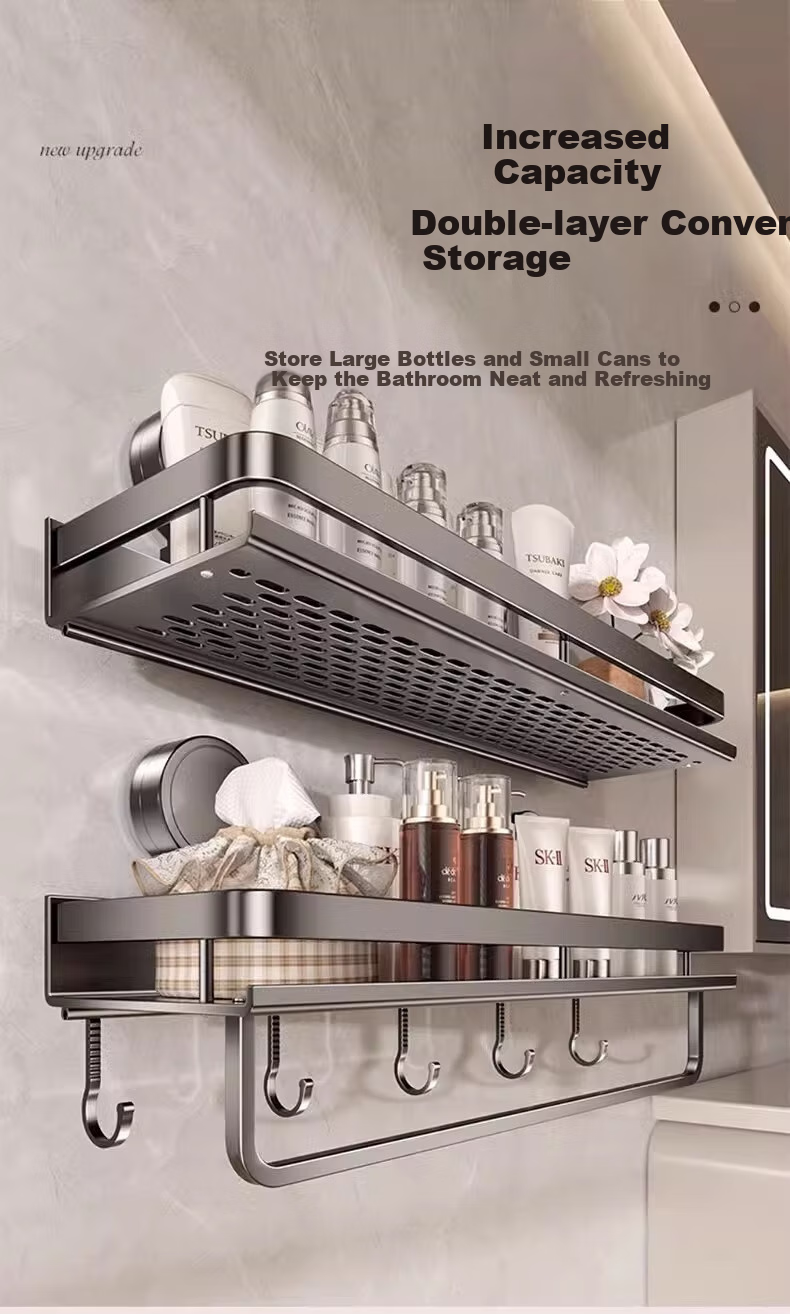 Baihan Bathroom Suction Cup Storage Rack, No Drilling Required, Wall-Mounted Organizer for Bathroom, Toilet Shelf 6
