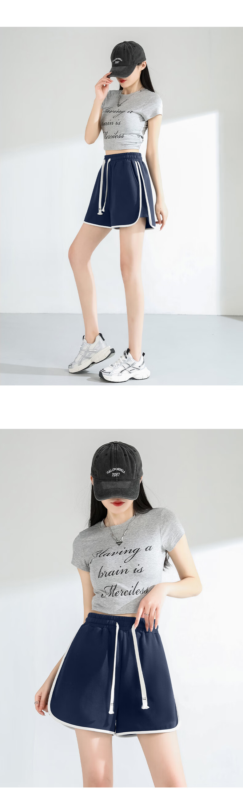MJ STYLE Color-Block Casual Sports Shorts for Women, Summer 2026 A-Line High-Waist Slimming Trendy Hot Pants Three-Quarter Length Shorts 4