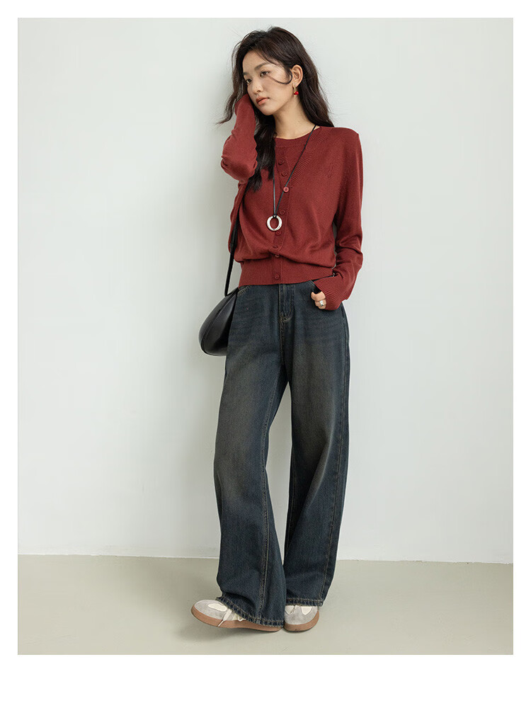 Dme [Containing Wool] Spring And Autumn Stylish Faux Two-Piece Embroidered Round Neck Sweater, Petite Knit Top for Wome 8