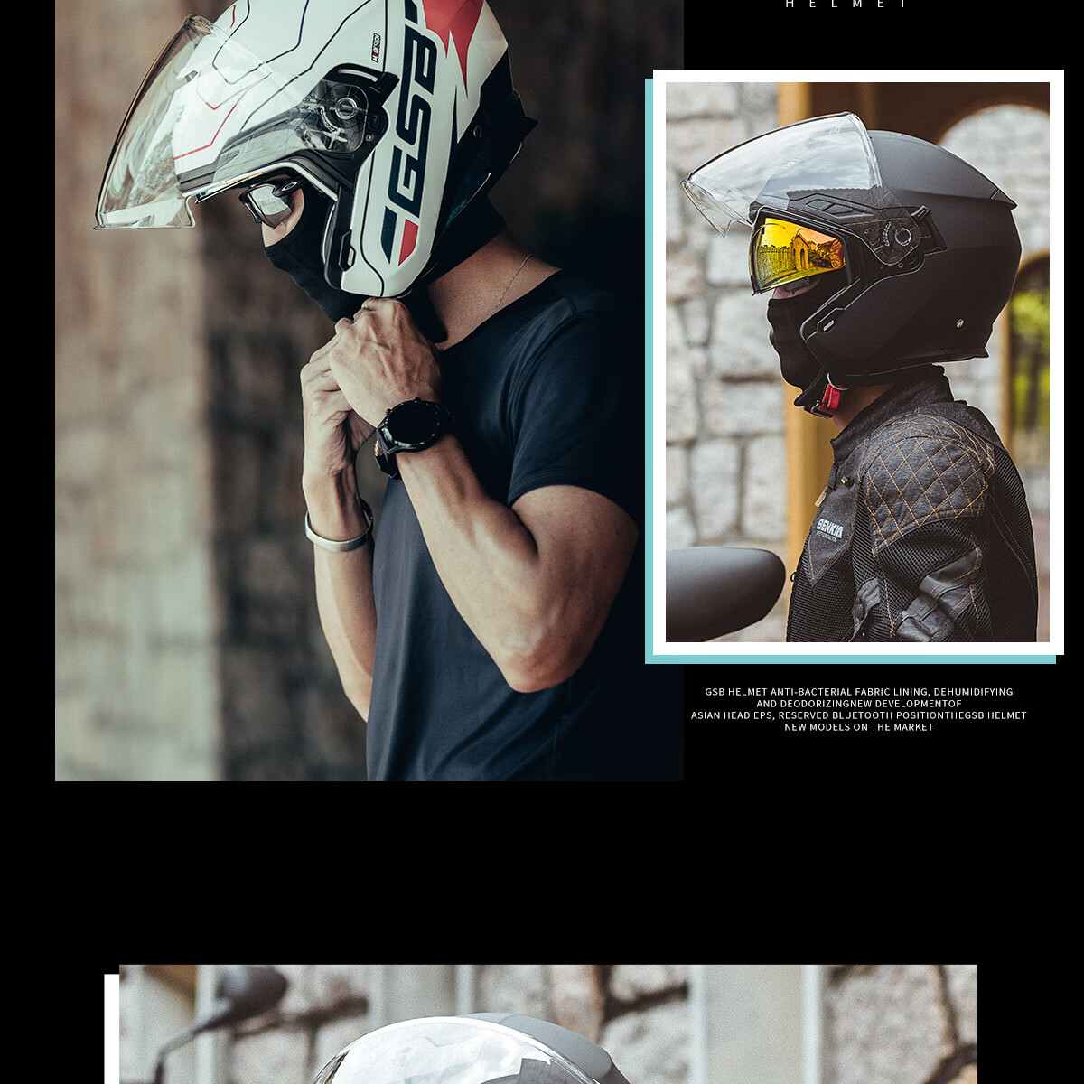 GSB Motorcycle Helmet 3/4 Half Helmet Dual Visor 3C Certified All-Season Unisex G-263 7