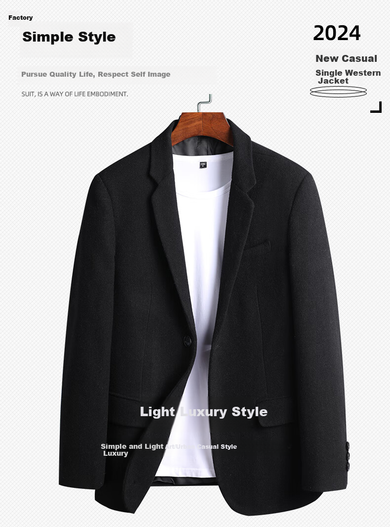 SHANSHAN Men's Autumn Winter Wool Blend Single-Breasted Suit Jacket Warm Business Thickened Long Sleeve Dad Coat 1