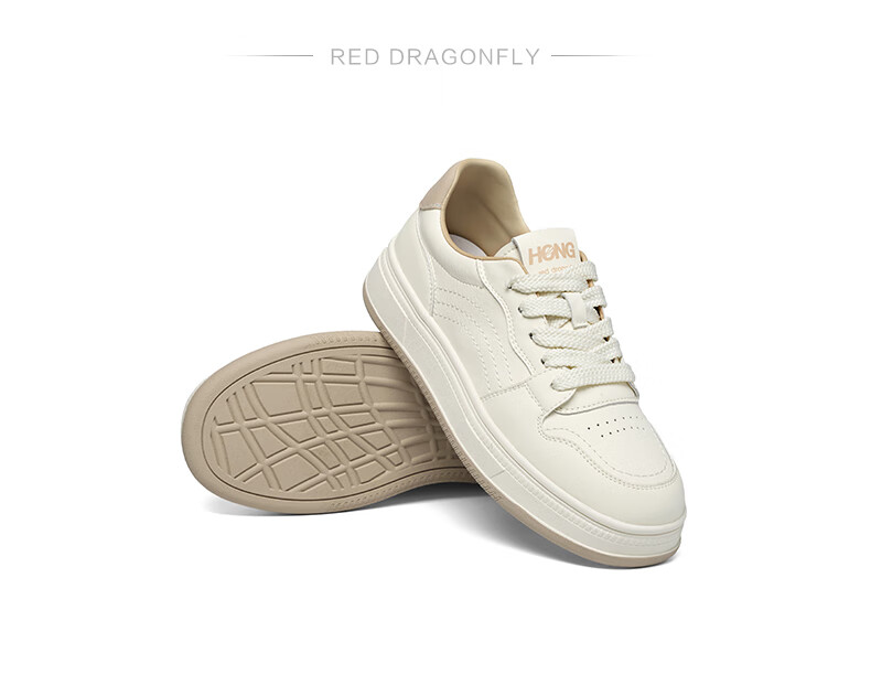 RED DRAGONFLY Casual Sneakers, Spring Women's Shoes, Student Thick-Soled Versatile White Shoes WTB15203, Beige/khaki Color, Size 37 4