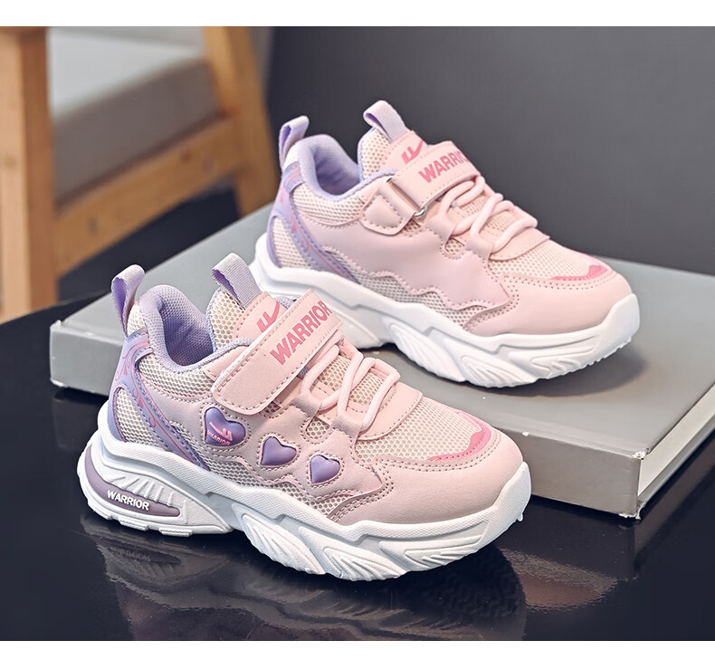 Warrior Spring And Autumn Girls' Soft-Soled Running Shoes, Breathable Mesh Sneakers WZ(CL)-1228, Light Purple/deep Purple, Size 36 5