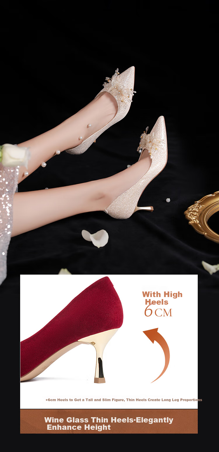 Josiny Red Wedding Shoes for Women, Spring 2026 New Season High Heels, Bridal Engagement Shoes, French Style Pumps, Xiuhe Wedding Dress Red, Size 36 4