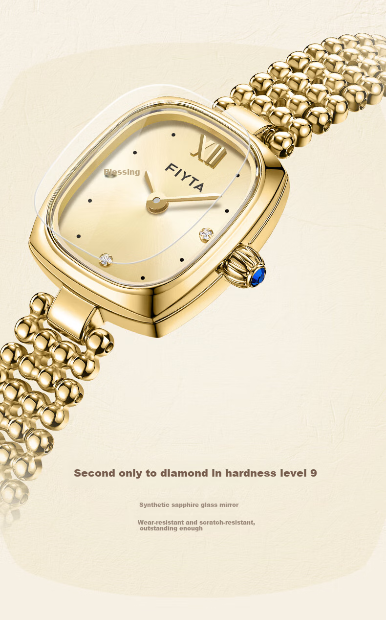 FIYTA "Little Gold Watch" Gold Dial Round Bead Chain Women's Watch with Pearl Bracelet Gift Box Set Birthday Holiday Present for Girlfriend 5