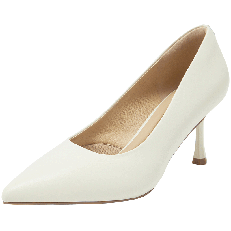 COMELY Women's Lambskin High Heels, Spring And Summer New Style, Pointed Toe Professional Shoes, Thin High Heels, Shallow Mouth Pumps, Pearl White, Size 39