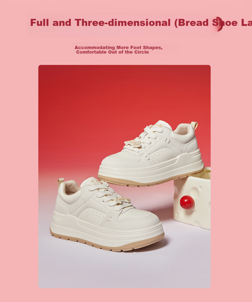 Josiny Thick-Soled White Sneakers for Women, Spring And Autumn 2026 New Style Soft Sole Board Shoes Versatile Breathable Sports Casual Shoes Beige/red 37 11