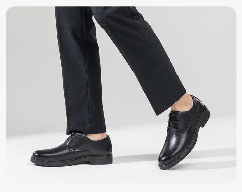 Kangnai Leather Shoes, Spring Style, Commuter Business Casual Shoes for Men, Soft Sole Comfortable Office Formal Derby Shoes Groom Shoes, Black, Size 42 11
