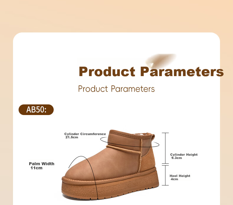 ZHR Snow Boots for Women, 2025 New Winter Style, Thick Warm Boots for Northeast China, Versatile Short Boots with Thick Soles, AB50 Camel Color, Size 35 5