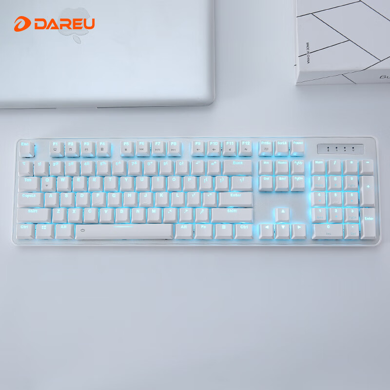 DAREU EK810 Tri-Mode Wireless Keyboard, Mechanical Keyboard Bluetooth 2.4, Gaming And Office Keyboard, Rechargeable 2000mAh Long Battery Life, 104 Keys, White with Red Switches