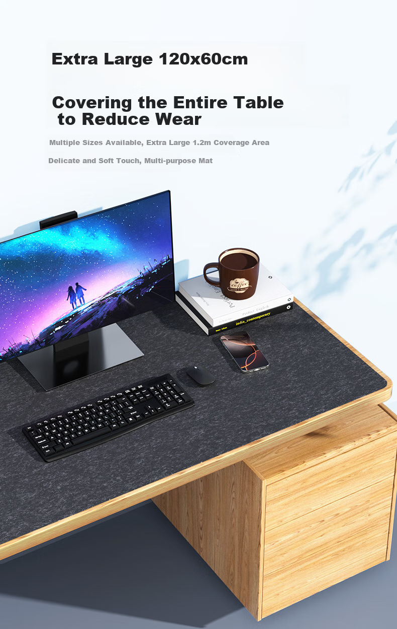DM Daimai Mouse Pad Felt Desk Mat Large Size 900*450mm Wear-Resistant Non-Slip Rubber Bottom for Computer Desk, Office, Gaming, Bookshelf Pad Rollable Portable MP002 3