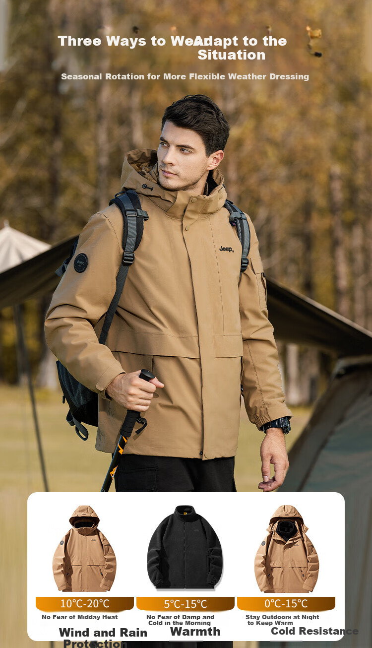 JEEP [Yuanzheng Series Windbreaker] High-End Three-In Jacket for Men, Spring And Autumn 2026 Outdoor Windproof Jacket for Me 8