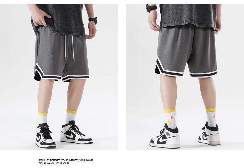 IZEXX American-Style Sports Shorts for Men, Summer Loose Basketball Pants, Breathable Quick-Dry Casual Five-Point Shorts IZ56 White 2XL 7