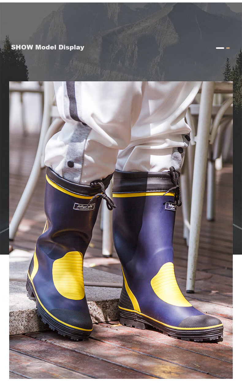 Jolly Walk Water Boots, Rain Boots for Men, High-Top Rain Boots, Long Fishing Boots, Car Washing Waterproof Overshoes, Rubber Boots JW211 Blue Yellow 42 9