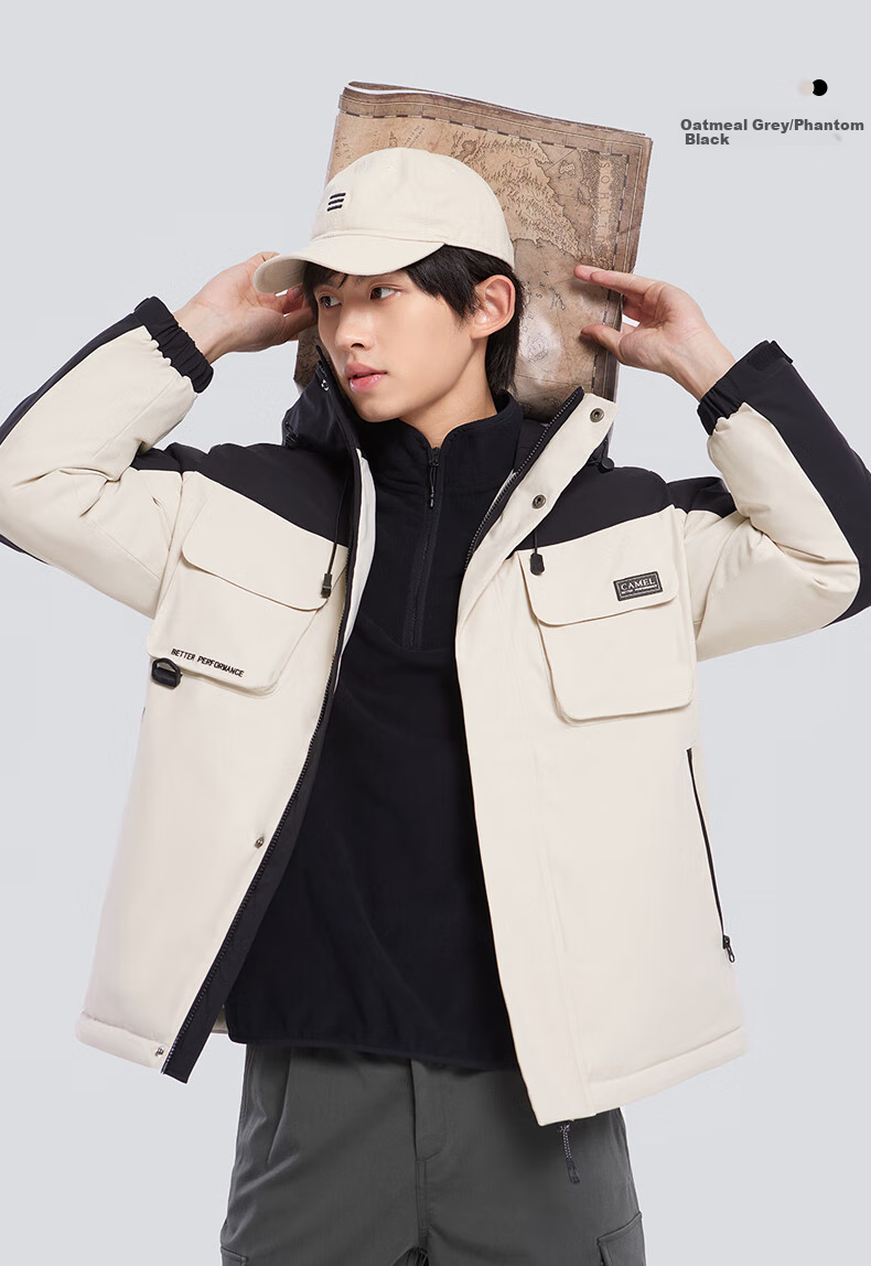 CAMEL Men's Workwear, Couple's down Jacket, Men's Short Duck Down Outdoor Sports Windproof Coat, Winter M13CR07096 25