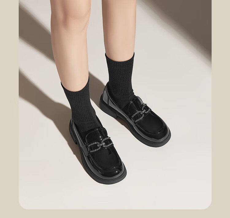 Dusto Thick-Soled Loafers for Women, 2026 New Spring Style, Patent Leather Commuter Shoes, Black Chunky Heel, British-Style Small Leather Shoes 3
