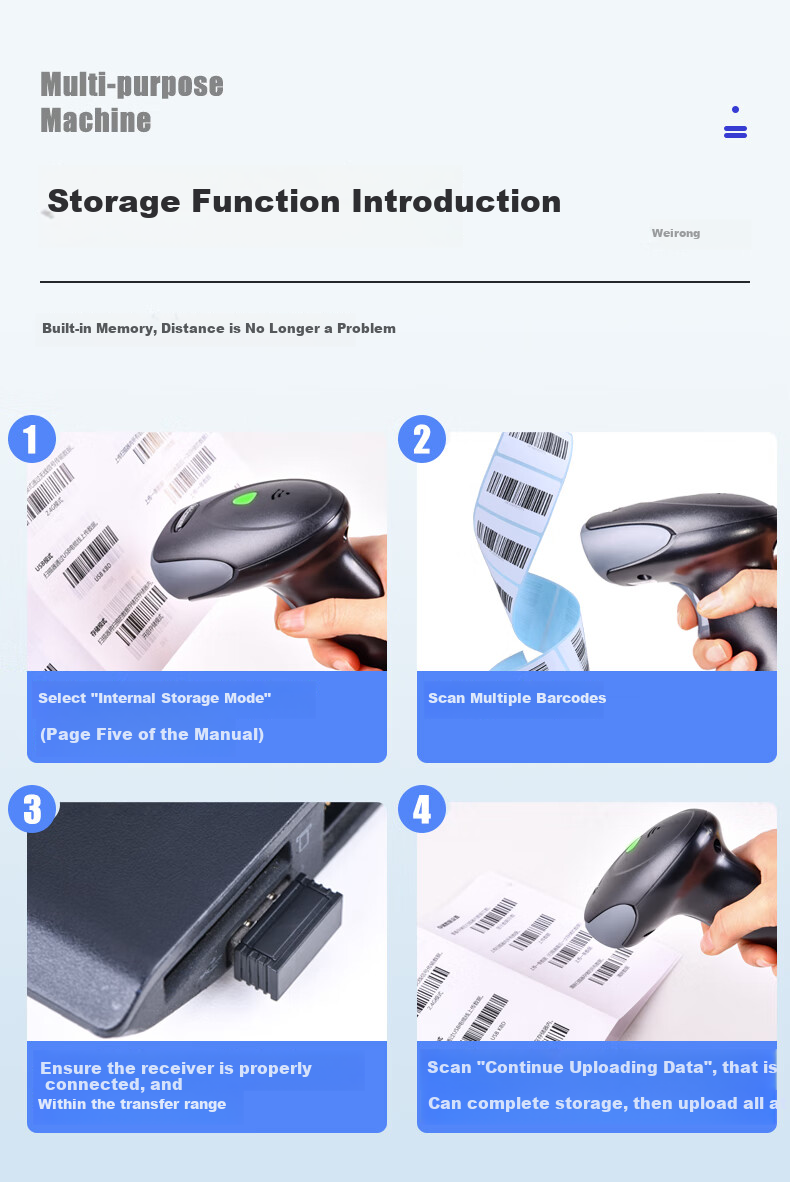 Weirong S82W Wireless 1D Barcode Scanner Gun, Barcode Laser Gun, Logistics Express Single-Handed Gun Device, 1D Wireless Warehouse Scanner 5