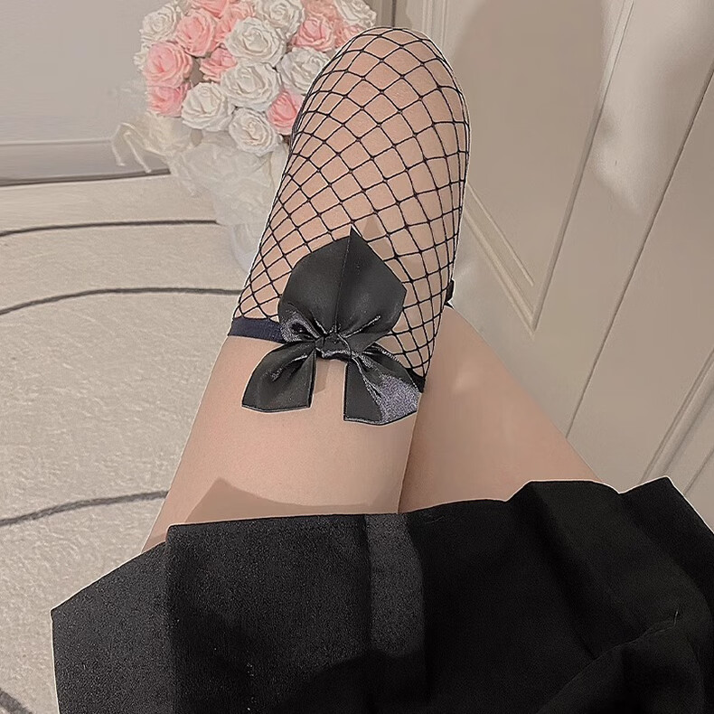 LangSha Fishnet Stockings, Sexy Thigh-High Socks for Women, 2 Pairs of Black Silk JK Style, Ultra-Thin Over-Knee High Socks 8
