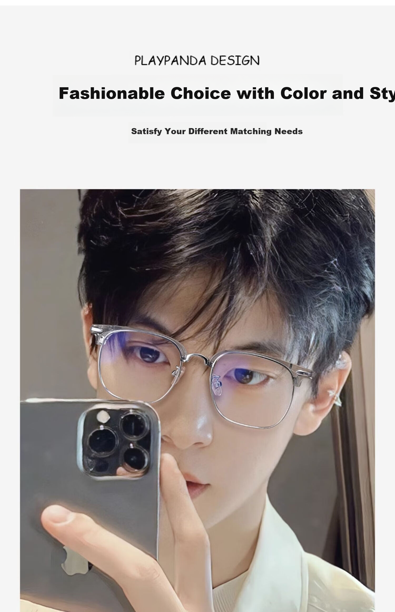 GOGOSOON Myopia Glasses for Men, Ultra-Light 2025 New Anti-Blue Light Eyeglass Frames, Women's Semi-Rimless Frames with Prescription, Browline Flat Lenses 3