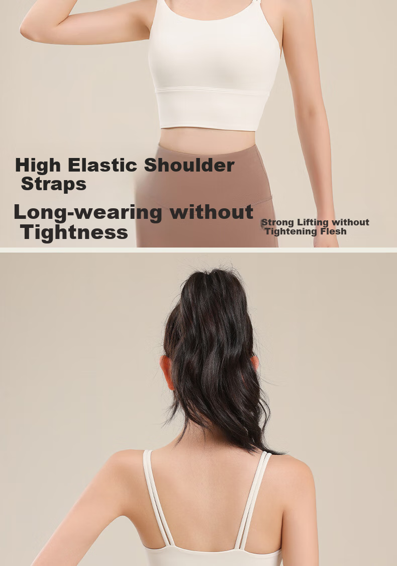 Ziyouxi Sports Bra for Women, Running Anti-Shock Fitness Vest, Thin Shoulder Straps Pilates Training One-Piece Bra Camisole 4