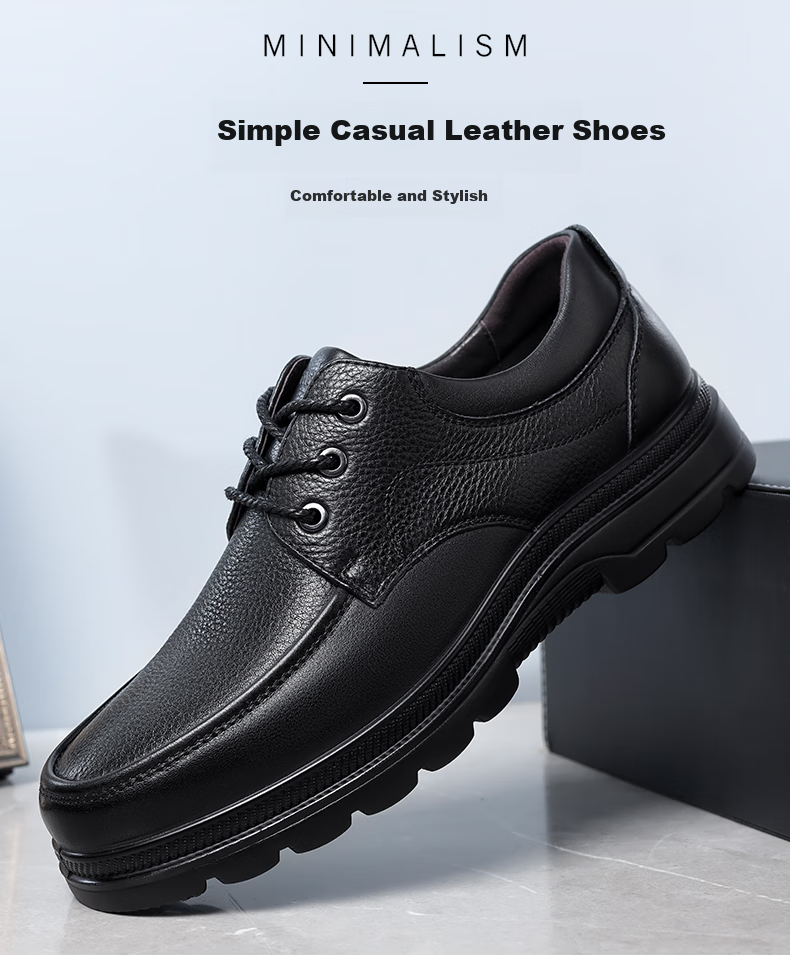 LAORENTOU Men's Leather Shoes, Business Casual Low-Top Shoes, Top-Grain Cowhide Lace-Up Thick-Soled Breathable Dad Shoes, 260279, Black, Size 44 1