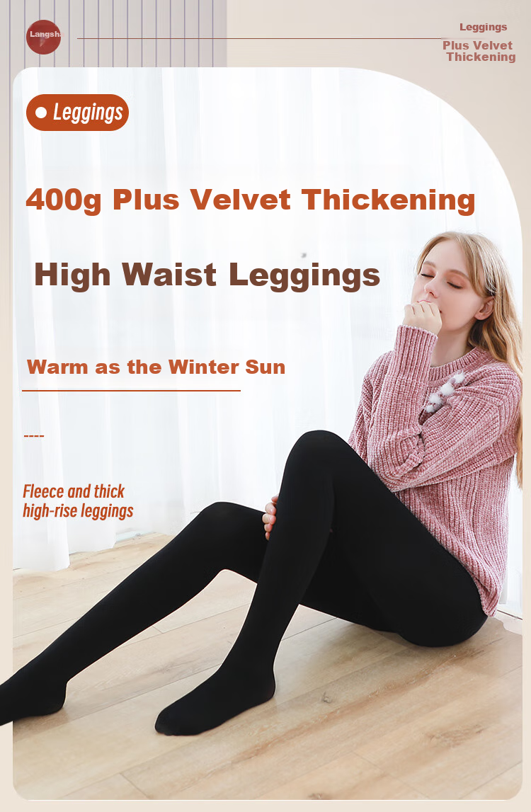 LangSha High-Waisted Leggings for Women, Autumn And Winter Slimming Pants, Thermal Thick Fleece-Lined Tights, Black One-Piece Pants 1
