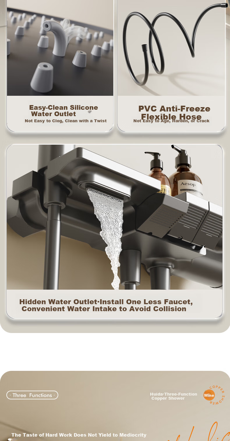 HUIDA Constant Temperature Shower Head Set with Brass Body, Home Bathroom No-Top Spray Full Set in Gunmetal Gray DW699 19