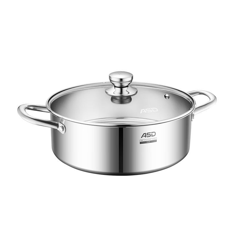 ASD Hot Pot 304 Stainless Steel Clear Soup Hot Pot Bowl 26CM Compatible with Gas and Induction Cookers FS26A1WG
