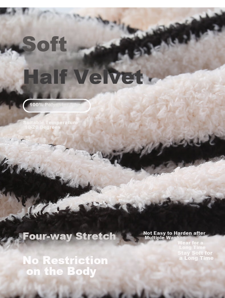 Shaqian Couple's Pajamas, Winter Half-Fleece Lined, Thick Coral Fleece, Men's And Women's Autumn And Winter Striped Warm Loungewear 1