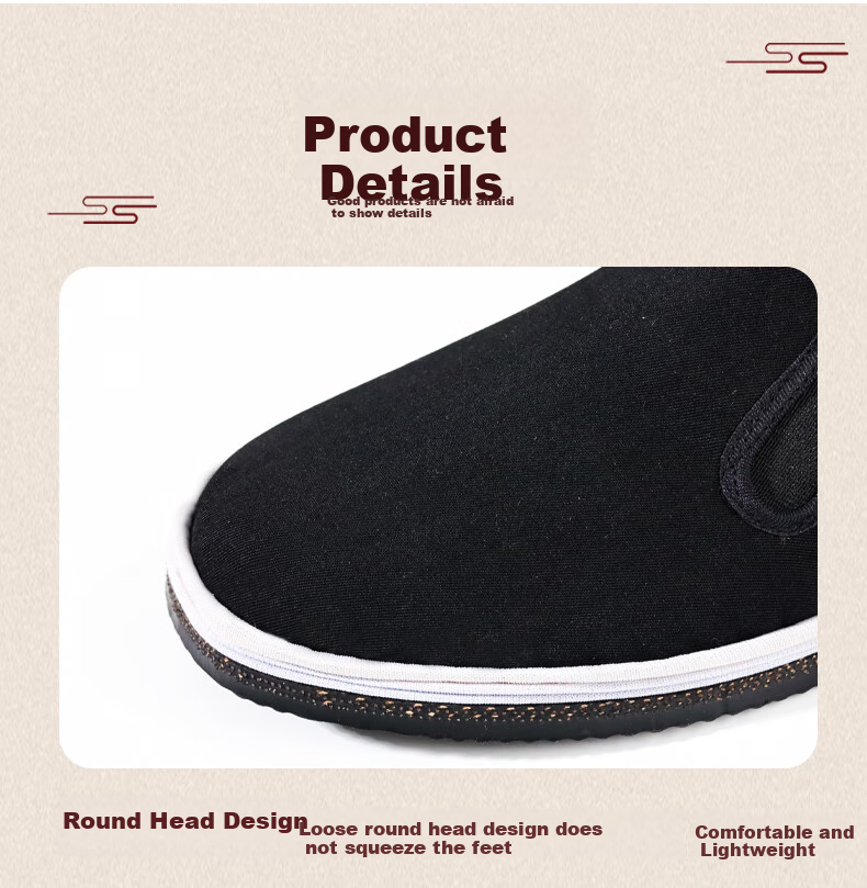 FOOTOPPO Traditional Beijing Cotton Shoes for Men with Fleece Lining, Non-Slip Rubber Sole, Soft Sole, Slip-On Style, And Thousand-Layer Sole 6