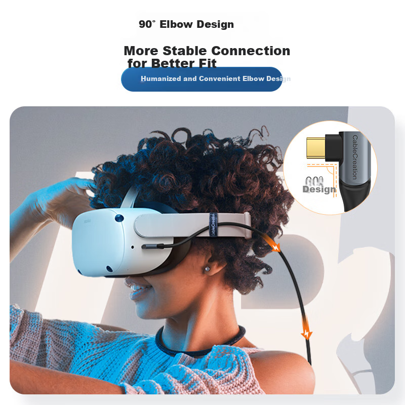 CABLE CREATION Elbow Double Type-C Cable USB3.2 Camera Connection Oculus Quest2 Data Cable Piconeo3/4 VR Headset Glasses Streaming Compatible Sony Fuji 5 Meters