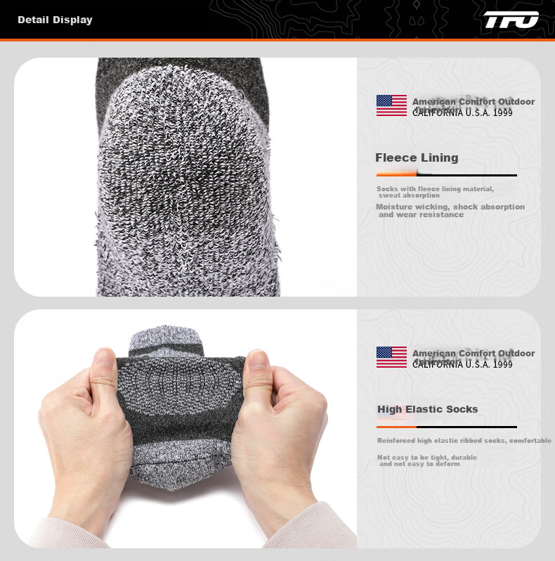 TFO Competition-Level Outdoor Socks, Breathable Comfortable Sports Socks, Hiking And Mountaineering Socks B2222162, Men's Dark Gray 10