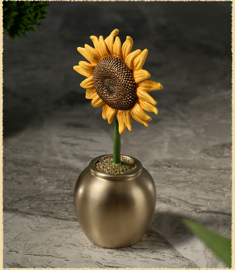Tongshifu "One Move to Win" Living Room Desktop Sunflower Copper Ornament, Home Decor Craft Item 2