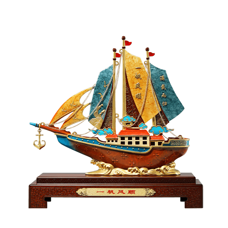 Damingtongjiang Smooth Sailing Copper Sailboat Ornament for Living Room, Executive Office Desk Decoration, High-End Decor for Housewarming, Promotion, And Business Opening Gifts