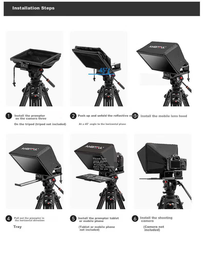 AMBITFUL T14Pro Large Screen Teleprompter Host Phone Tablet DSLR Mirrorless Camera Portable Teleprompter Video Recording Prompt Subtitle Live Streaming Interview Gaffe-Fixing Device 27