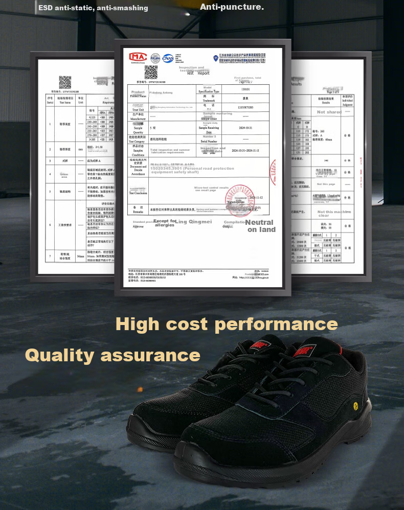 Huixiang JINGDONG Industrial Own Brand Safety Shoes, Suede Multi-Functional Safety Shoes, ESD Anti-Static Anti-Smashing Anti-Puncture 130101, Size 42, CE Certified by EU 2